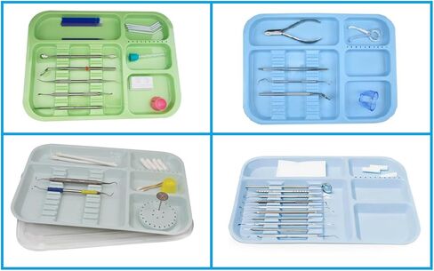 5/Pcs Pastel Colors Dental Lockable Divided Instrument Tray B Size Autoclavable Plastic Setup Tray for Medical Instruments (Clear Lid) in Kuwait