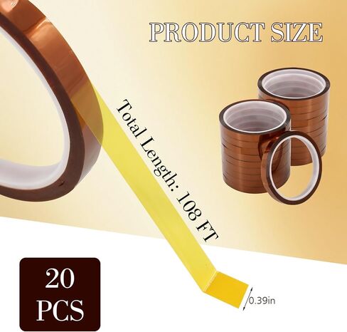 شريط مقاوم للحرارة 20 لفات نقل الحرارة شريط الضغط للتسامي المطبق على الضغط على الحرارة ، والإلكترونيات ، واللحام ، ولوحات الدوائر (0.39in * 108 قدم) in Saudi Arabia