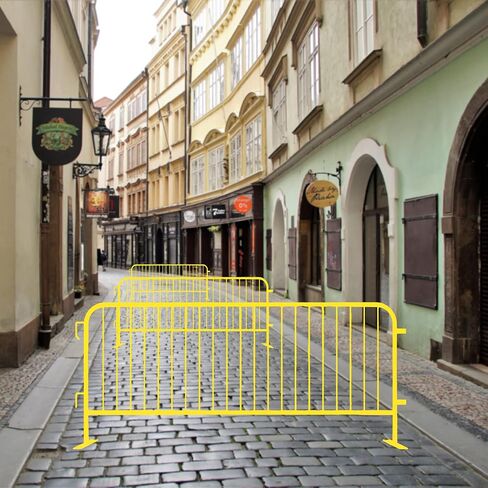 Angry Bull Barricades Heavy Duty Crowd Control Metal Interlocking Barricade with Flat No-Trip Feet - 8.5 Ft. (Safety Yellow) (20 Pack) in Saudi Arabia