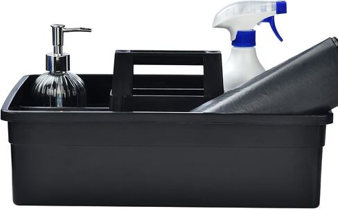 3-Compartment Plastic Cleaning Caddy Basket – Stackable Large Commercial Quality Plastic Tool Organizer Bucket with Handle, Black in Kuwait
