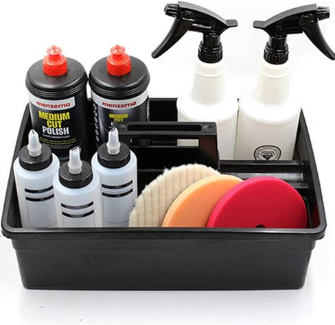 3-Compartment Plastic Cleaning Caddy Basket – Stackable Large Commercial Quality Plastic Tool Organizer Bucket with Handle, Black in Kuwait