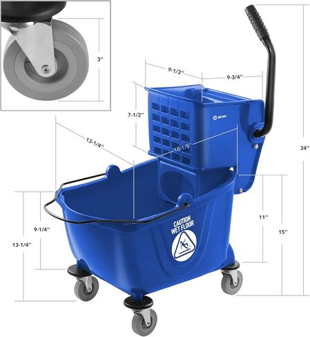 Dryser Commercial Mop Bucket with Side Press Wringer, 26 Quart, Blue in Saudi Arabia