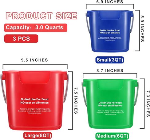 LemonRoad 3 Pcs Cleaning Bucket Small Sanitizing Square Bucket Multi-Size 3+6+8 Quart Detergent Pail for Home Commercial Restaurant Kitchen Office School Wash Rinse Sanitize Handwash(Red) in Kuwait