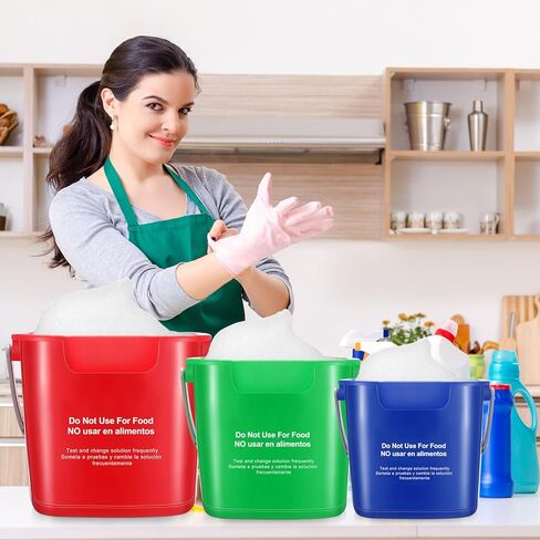 LemonRoad 3 Pcs Cleaning Bucket Small Sanitizing Square Bucket Multi-Size 3+6+8 Quart Detergent Pail for Home Commercial Restaurant Kitchen Office School Wash Rinse Sanitize Handwash(Red) in Kuwait