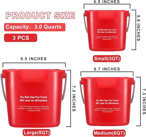 LemonRoad 3 Pcs Cleaning Bucket Small Sanitizing Square Bucket Multi-Size 3+6+8 Quart Detergent Pail for Home Commercial Restaurant Kitchen Office School Wash Rinse Sanitize Handwash(Red) in Saudi Arabia