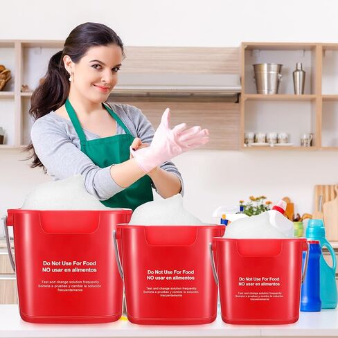 LemonRoad 3 Pcs Cleaning Bucket Small Sanitizing Square Bucket Multi-Size 3+6+8 Quart Detergent Pail for Home Commercial Restaurant Kitchen Office School Wash Rinse Sanitize Handwash(Red) in Saudi Arabia