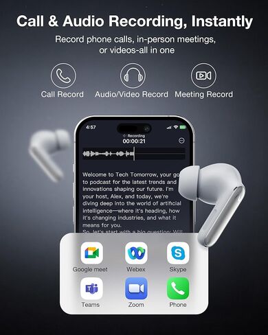 RecDot AI Voice Recorder Earbuds, viaim AI Meeting Assistant with Transcription, 16 Languages, FlashRecord, to-Do Lists & Summaries with viaim AI, 48dB ANC for Meetings, Interviews & Lectures, Black in Saudi Arabia