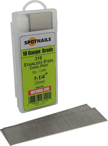 Spotnails 18120SS-316 1-1/4 in. 316 Stainless Steel 18 Gauge AX Style Brads, 1,000/Box in Saudi Arabia