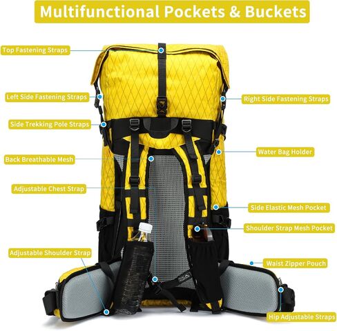 Hiking Backpack,40L to 50L Extra Large Capacity Hiking Bag, Internal Frame Camping Backpack, Upgraded X-PAC Lightweight Sport Daypack Travel Backpack Fit For Mountain Climbing Camping(Black) in Kuwait