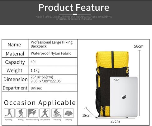 Hiking Backpack,40L to 50L Extra Large Capacity Hiking Bag, Internal Frame Camping Backpack, Upgraded X-PAC Lightweight Sport Daypack Travel Backpack Fit For Mountain Climbing Camping(Black) in Kuwait