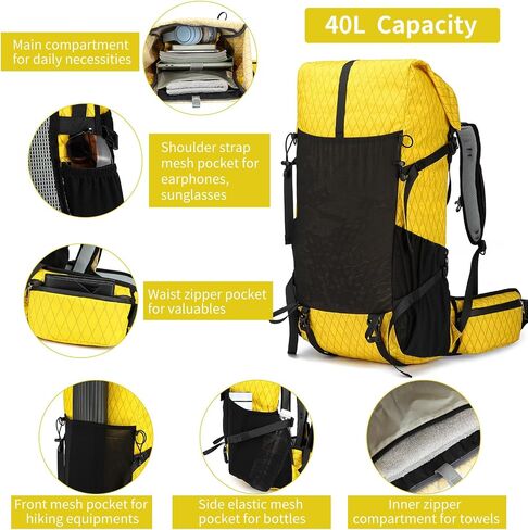 Hiking Backpack,40L to 50L Extra Large Capacity Hiking Bag, Internal Frame Camping Backpack, Upgraded X-PAC Lightweight Sport Daypack Travel Backpack Fit For Mountain Climbing Camping(Black) in Kuwait