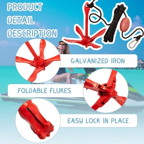 Lounsweer 2 Pack Marine Kayak Anchor Kit Grapnel Kit Kit Archor Stiping Grapnel Grapnel Anchor Boat Boat Anchor with Claw Cayak Fishing Accessories للقوارب الصغيرة زوارق الزوارق المجداف in Kuwait