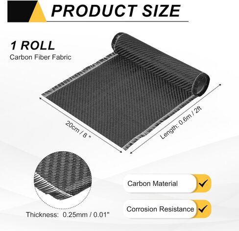 MECCANIXITY Carbon Fiber Fabric, 2ft x 8" Carbon Fiber Cloth Sheet Roll 2x2 Twill Weave 3K 220g for Wall Reinforcement Basement Car Boat Repair DIY, Black in Saudi Arabia