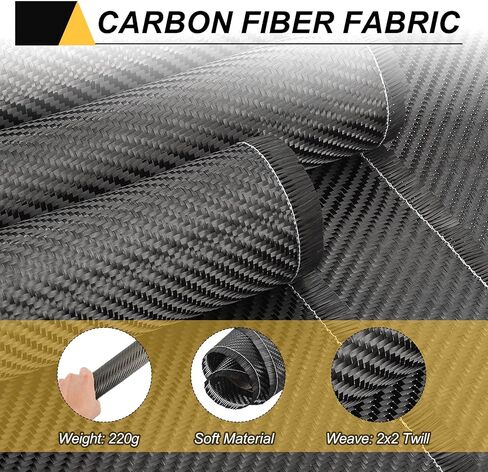 MECCANIXITY Carbon Fiber Fabric, 2ft x 8" Carbon Fiber Cloth Sheet Roll 2x2 Twill Weave 3K 220g for Wall Reinforcement Basement Car Boat Repair DIY, Black in Saudi Arabia