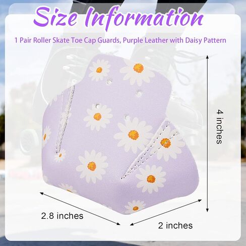 2 Pieces Roller Skate Toe Guards Artificial Leather Toe Guards Protectors for Quad Roller Skate (Purple,Daisy) in Saudi Arabia