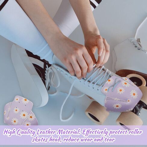 2 Pieces Roller Skate Toe Guards Artificial Leather Toe Guards Protectors for Quad Roller Skate (Purple,Daisy) in Saudi Arabia