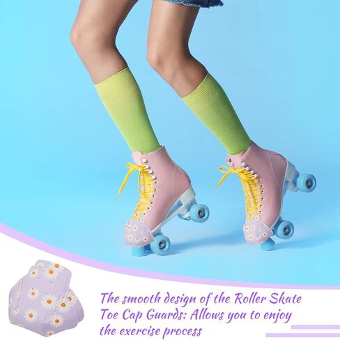 2 Pieces Roller Skate Toe Guards Artificial Leather Toe Guards Protectors for Quad Roller Skate (Purple,Daisy) in Saudi Arabia