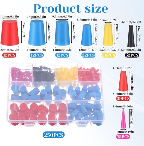 250 PCS Silicone Rubber Plupber Plugort Plugortment Kit Stoppers Rubber Rubber عالية درجة الحرارة 8/32 "إلى 1" للطلاء ، ثقب ، سدادة حماية السيليكون in Saudi Arabia