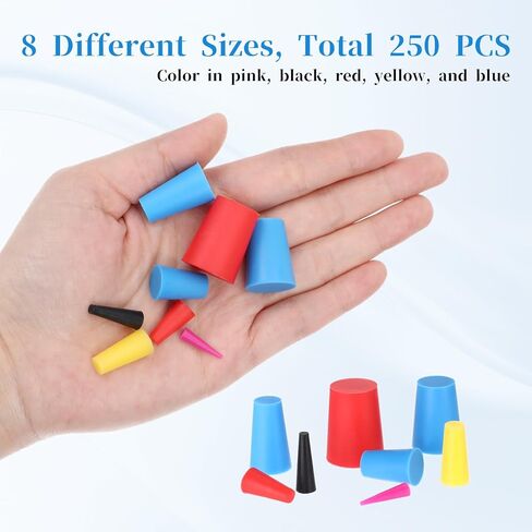 250 PCS Silicone Rubber Plupber Plugort Plugortment Kit Stoppers Rubber Rubber عالية درجة الحرارة 8/32 "إلى 1" للطلاء ، ثقب ، سدادة حماية السيليكون in Saudi Arabia