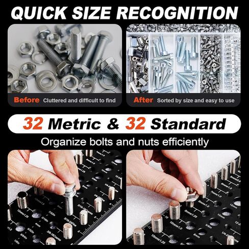 Thread Checker, 32 Nut and Bolt Thread Checker, Bolt Size and Thread Gauge 16Standard & 16 Metric, Bolt Size Finder, Wall-Mountable Bolt Thread Identifier Gauge with Inch & CM Ruler in Saudi Arabia