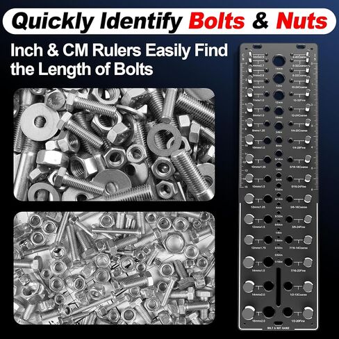 Thread Checker, 32 Nut and Bolt Thread Checker, Bolt Size and Thread Gauge 16Standard & 16 Metric, Bolt Size Finder, Wall-Mountable Bolt Thread Identifier Gauge with Inch & CM Ruler in Saudi Arabia