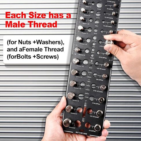 Thread Checker, 32 Nut and Bolt Thread Checker, Bolt Size and Thread Gauge 16Standard & 16 Metric, Bolt Size Finder, Wall-Mountable Bolt Thread Identifier Gauge with Inch & CM Ruler in Saudi Arabia