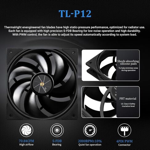 Thermalright FW360 Black Argb BW CPU Water Cooler مع 3 مراوح PWM مع 2000 دورة في الدقيقة ، شاشة IPS LCD بدقة 320x240 ، مبرد CPU السائل مع شاشة 2.4in LCD ، CPU PC AIO مبرد AM5/Intel LGA1851 in Saudi Arabia