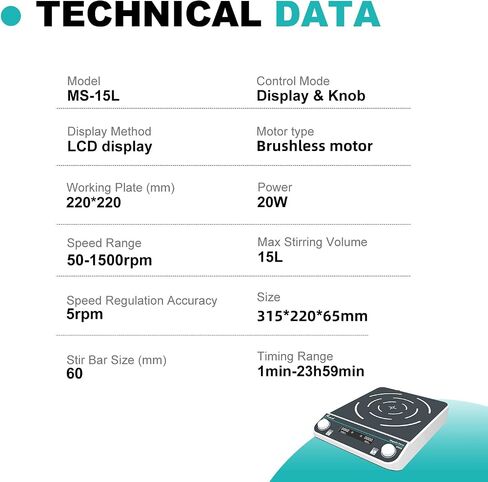 JOANLAB Digital Large Magnetic Stirrer Plate 15L Laboratory High Capacity Magnetic Stir Plate Mixer 50-1500rpm w/Timming Lab Stirrer in Kuwait