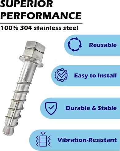yuchi 1/2 "× 3-1/2" مرساة شديدة التحمل ، مسمار التوسع المنشط عزم الدوران ، مرساة إسفين ، 304 سحمة سداسية الفولاذ المقاوم للصدأ ، المسمار القوي للخرسانة ، الاستخدام الصناعي والتجاري (25 حزمة) in Saudi Arabia