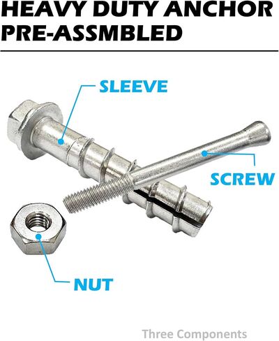 yuchi 1/2 "× 3-1/2" مرساة شديدة التحمل ، مسمار التوسع المنشط عزم الدوران ، مرساة إسفين ، 304 سحمة سداسية الفولاذ المقاوم للصدأ ، المسمار القوي للخرسانة ، الاستخدام الصناعي والتجاري (25 حزمة) in Saudi Arabia