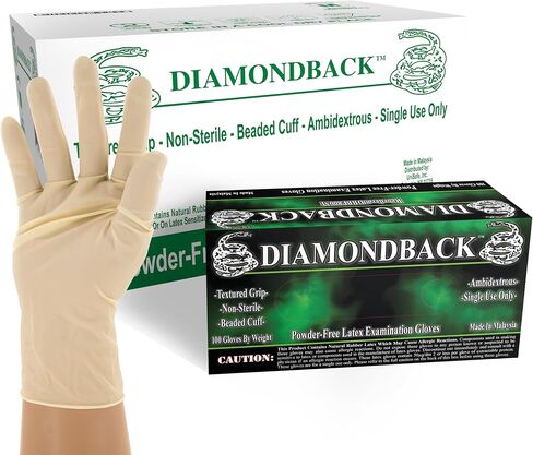 Diamondback قفازات فحص اللاتكس الشاقية ، قبضة محكم ، مسحوق خالي ، 8 مل (1000 ، X-large) in Kuwait