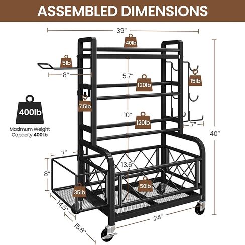Yaheetech Weight Plate Rack Home Gym Yoga Mat Holder, Metal Dumbbell Rack Stand Fitness Equipment Storage with Hooks & Wheels for Kettlebells/Yoga Ball, Black in Saudi Arabia