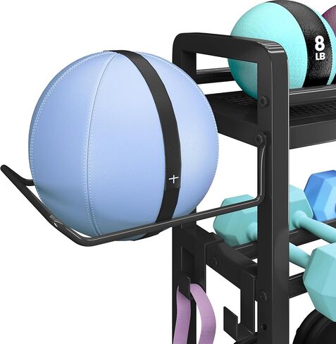 Yaheetech Weight Plate Rack Home Gym Yoga Mat Holder, Metal Dumbbell Rack Stand Fitness Equipment Storage with Hooks & Wheels for Kettlebells/Yoga Ball, Black in Saudi Arabia