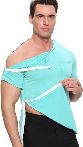 Post Shoulder Surgery Shirts Tear Away Short Sleeve Full Open Side Snap Recovery Adaptive Chemo Clothes in Saudi Arabia