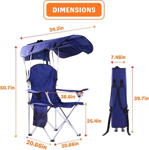 Portable Folding Camping Chairs with Canopy Shade, Beach Chair for Adults, Durable Weather Resistant 600D Oxford Cloth, Camping Chair with Canopy for Outdoors [Blue] in Saudi Arabia