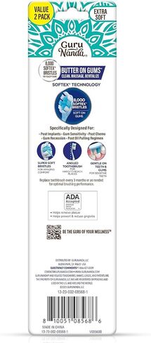 GuruNanda Butter On Gums Toothbrush, ADA Accepted, With 8000+ Ultra Soft Softex Bristles for Sensitive & Receding Gums, Perfect for Whiter Teeth, 6 Ct in Saudi Arabia
