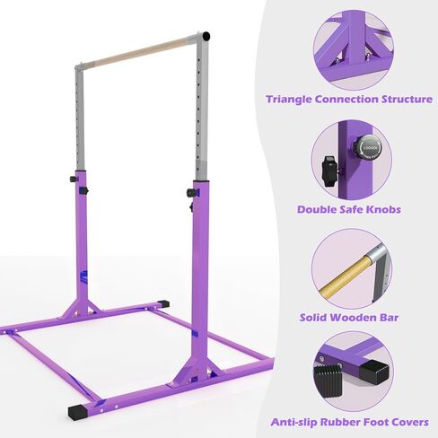 Gymnastics Bar, 3’ to 5’ Adjustable Height Gymnastic Horizontal Kip Bar for Kids Age 3-15 Home Gym Indoor Equipment in Saudi Arabia
