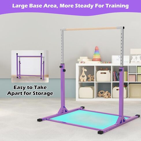 Gymnastics Bar, 3’ to 5’ Adjustable Height Gymnastic Horizontal Kip Bar for Kids Age 3-15 Home Gym Indoor Equipment in Saudi Arabia