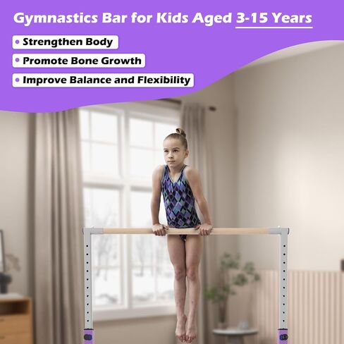 Gymnastics Bar, 3’ to 5’ Adjustable Height Gymnastic Horizontal Kip Bar for Kids Age 3-15 Home Gym Indoor Equipment in Saudi Arabia