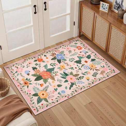 Lahome Floral 8x10 منطقة سجاد لغرفة المعيشة ، سجاد سوداء قابلة للغسل لغرفة نوم غرفة الطعام ، غير Sheddig رقيقة من المطاط المدعومة غير المدعومة من قاعة الأطفال في الحضانة. in Kuwait