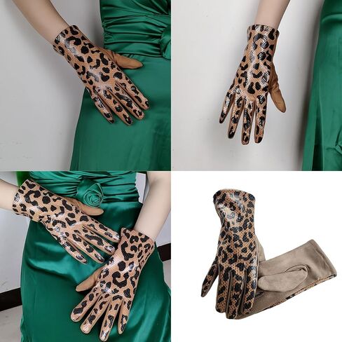 1pair Leopards Print Short Gloves Women Stretchy Mittens Durability Gloves for Casual and Party Outfits in Saudi Arabia
