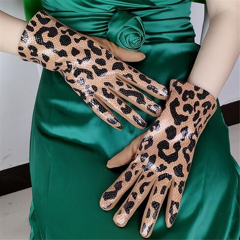 1pair Leopards Print Short Gloves Women Stretchy Mittens Durability Gloves for Casual and Party Outfits in Saudi Arabia
