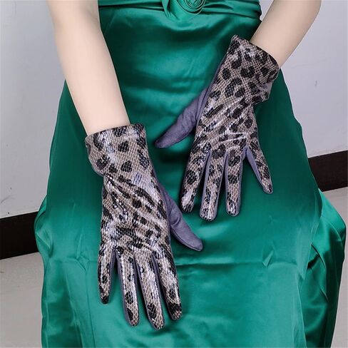 1pair Leopards Print Short Gloves Women Stretchy Mittens Durability Gloves for Casual and Party Outfits in Saudi Arabia