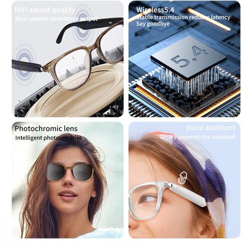 Smart Glasses Bluetooth Audio Sunglasses for Men Women with Dual Stereo Speakers, Open Ear Music &HD Calling, Touch &Voice Assistant, UV Protection——Gold in Kuwait