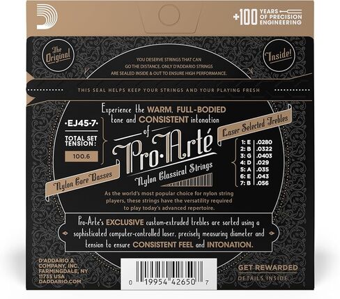 D'Addario Pro Arté Nylon Classical Guitar Strings ، EJ45-7 ، التوتر العادي ، 7 سلسلة ، حزمة 1 in Saudi Arabia