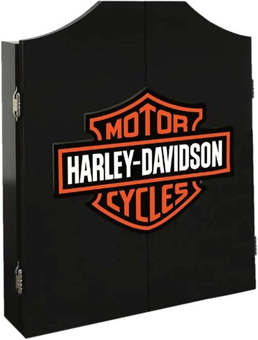 Harley-Davidson Classic Bar & Shield Dart Board Cabinet – Black Wooden Cabinet in Saudi Arabia