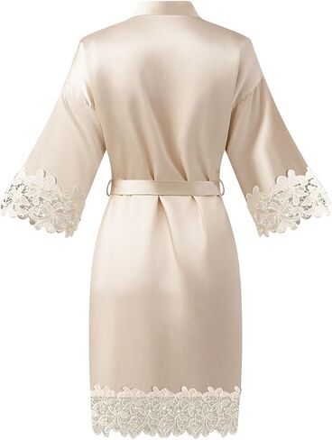 Womens Short Satin Robe Lace Trim Silk Kimono Sleepwear Bridesmaid Robes for Bride Wedding Party Nightgown in Saudi Arabia