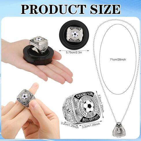 12 PCS Cootcer Championship Rings Champer Champion Trophy Rings Sport Ball Awdet Awdet مع سلسلة من الرقبة مع عرض البطولة أو الفائز بالبطولة in Kuwait