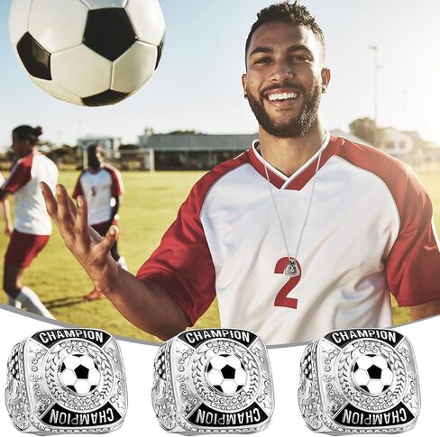 12 PCS Cootcer Championship Rings Champer Champion Trophy Rings Sport Ball Awdet Awdet مع سلسلة من الرقبة مع عرض البطولة أو الفائز بالبطولة in Kuwait