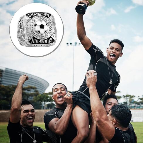 12 PCS Cootcer Championship Rings Champer Champion Trophy Rings Sport Ball Awdet Awdet مع سلسلة من الرقبة مع عرض البطولة أو الفائز بالبطولة in Kuwait